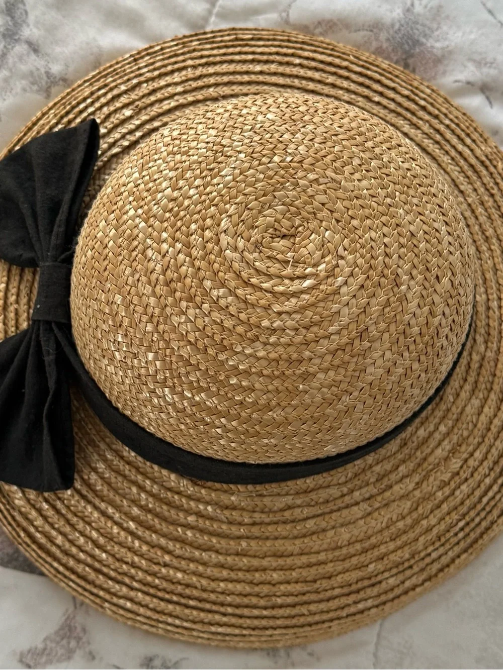 I Shalom Co 100% Straw Sun Hat with Black Bow beach summer vacation rodeo casual